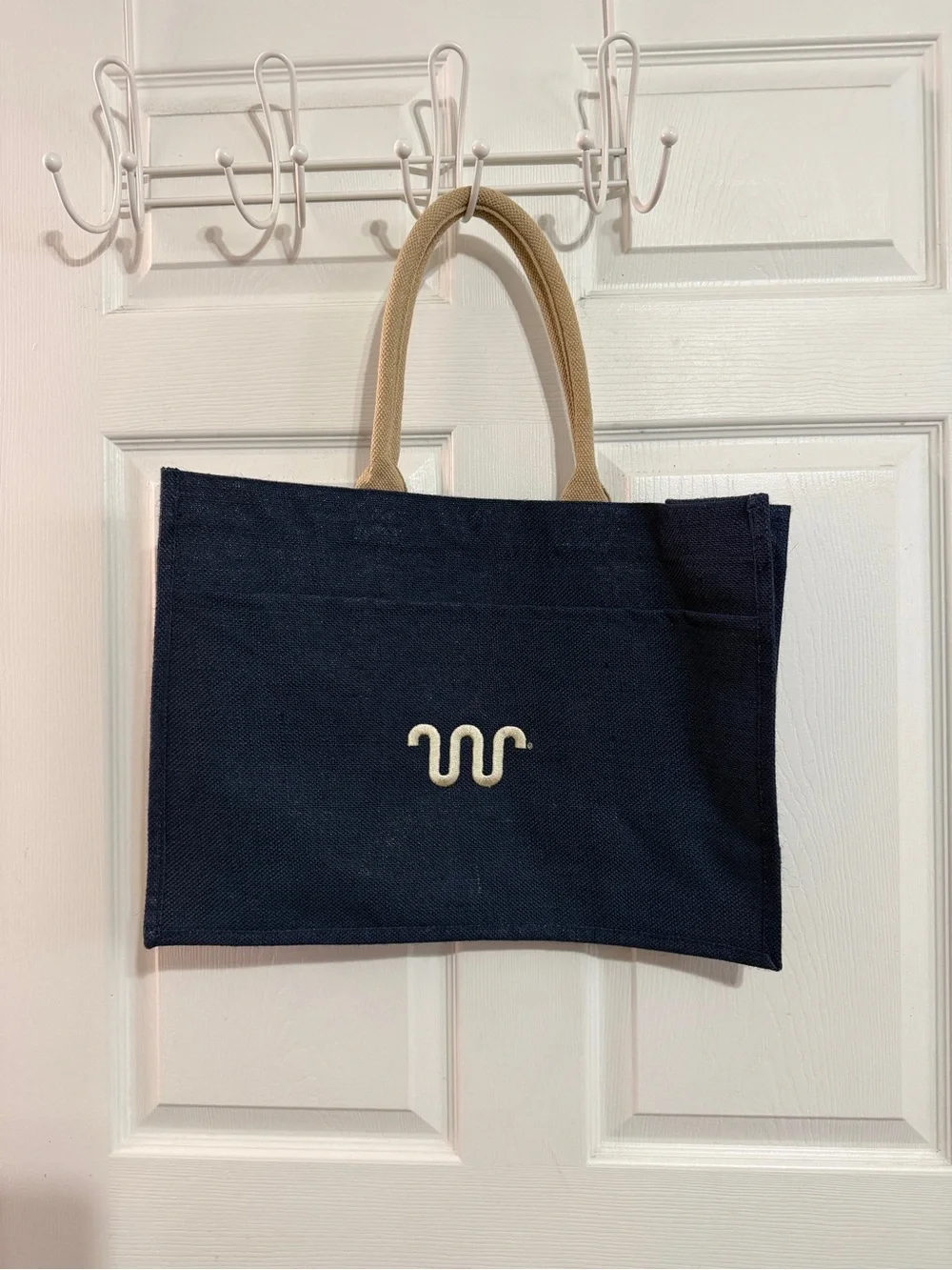 Navy Canvas Tote with Beige Handles and Subtle Logo